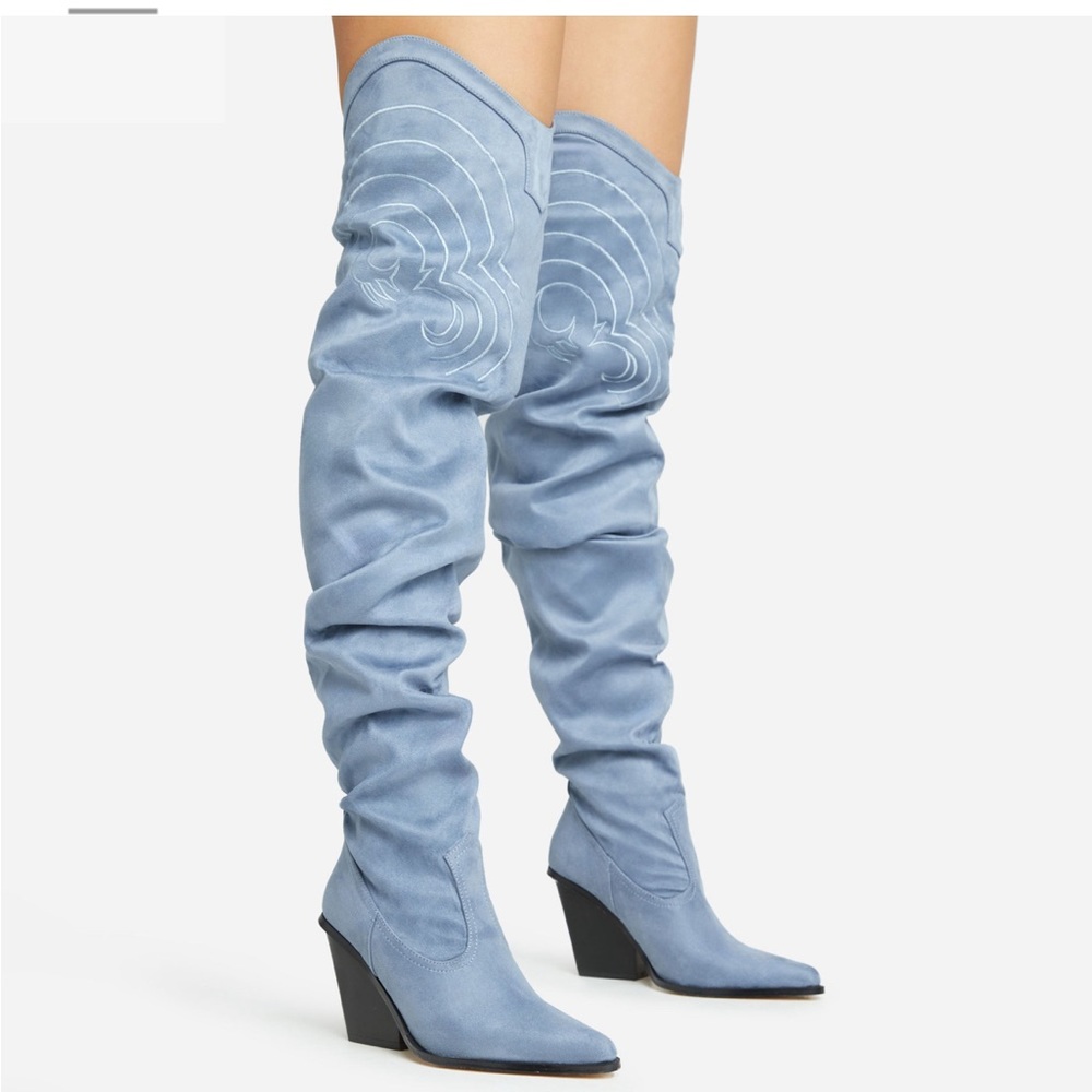 Blue cowgirl thigh high boots